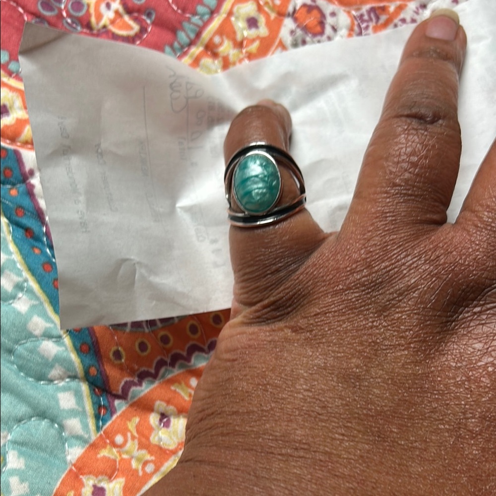 Larimar Turquoise Gemstone Silver Ring - image 3